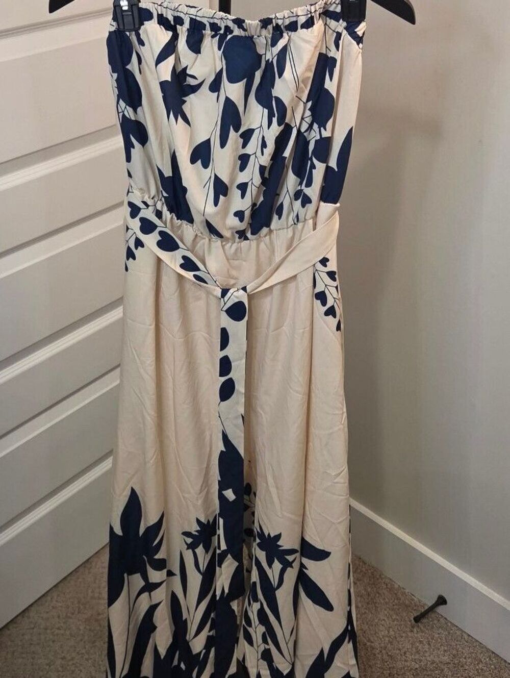 Shein Womensus Sz 2X Floral Print Strapless Bandeau Jumpsuit w Pockets and Sash